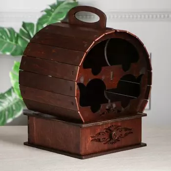 Мини-бар деревянный "Бочка", тёмный, 28 см