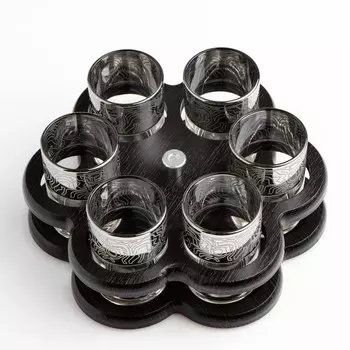 Мини-бар набор из 6-ти стопок на стойке "Jungle" серебро