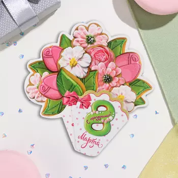 Мини-открытка "8 Марта" глиттер, розовые тюльпаны, 16,5х10 см