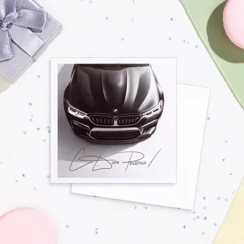 Мини-открытка "С Днём Рождения!" машина, 7,5 х 7,5 см