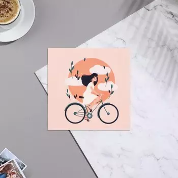 Мини-открытка "Универсальная" велосипед, девушка, 7х7 см