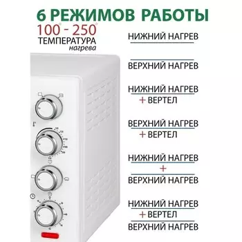 Мини-печь Econ ECO-G3801MO, 1800Вт, 6 режима, 100-250°С, 38 л, цвет белый