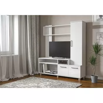 Мини-стенка Лира, 1400х1570х380, Белый брилл/Белый глянец