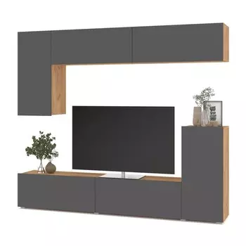 Мини стенка Тетрис, 2200х370х1900 Золотой дуб/графит