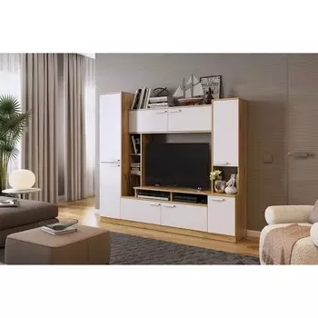 Мини - стенка для гостиной «Токио», 19104301710 мм, цвет дуб крафт золотой/белое дерево