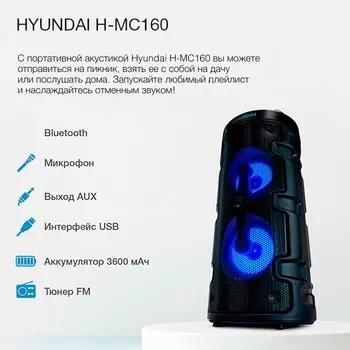 Минисистема Hyundai H-MC160 черный 50Вт FM USB BT SD/MMC