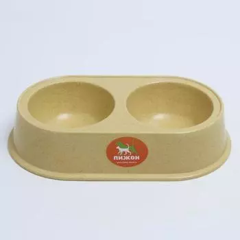 Миска бамбуковая двойная, 23,5 х 13 х 5 см, желтая