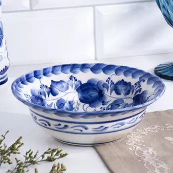 Миска гжель «Цветы», бело-синий,керамика, 6 18 см,