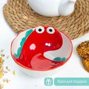 Миска керамическая «Дино», 350 мл, d=12,5 см, цвет красный
