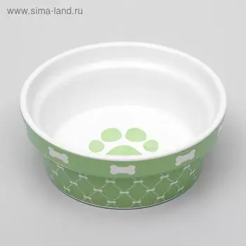 Миска для собак «Косточки и лапки», керамическая, 12.9 х 4.8 см, зеленая, 300 мл
