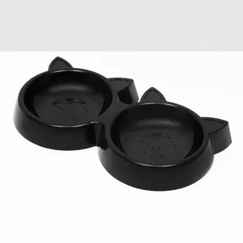 Миска двойная с прорезиненными ножками «Кошка» 27143.5 см, черная