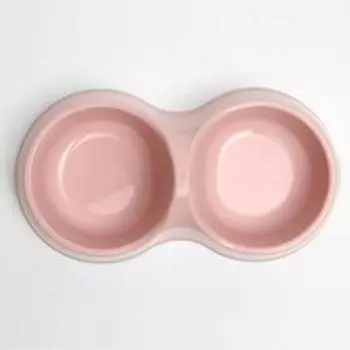 Миска двойная «Мур-мяу» 22.5 см 13 см 6 см, 0.2 л, розовый