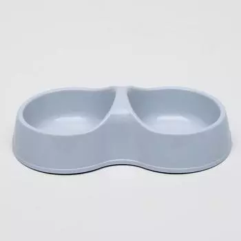 Миска двойная «Мур-мяу», серая, 22,5 х 13 х 6 см, 0,2 л