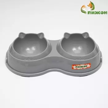 Миска двойная пластиковая, 25145 см, серая