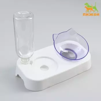 Миска двойная с автопоилкой (съёмная бутылка) 28 х 15 х 22,5 см, белая