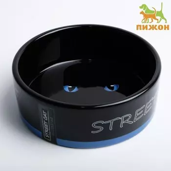 Миска керамическая «Черный кот» 300 мл - 12.512.54.5 см, черная/синяя