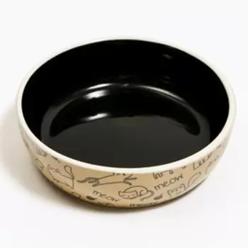 Миска керамическая «Графичная Коты» 200 мл, 123.5 см, бежево-чёрная