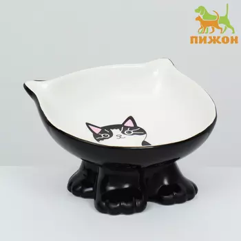 Миска керамическая «Киса» на подставке-лапках 200 мл 13128 см, чёрная