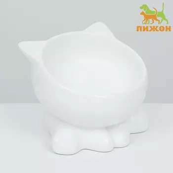 Миска керамическая «Киса» на подставке-лапках 200 мл 13128 см, белая