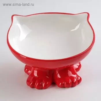 Миска керамическая «Киса» на подставке-лапках 200 мл, 13128 см, красная