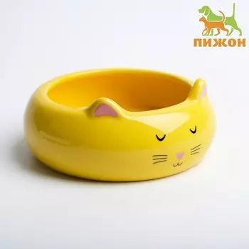 Миска керамическая «Кошка-лепёшка» 200 мл 13135.5 cм, жёлтая