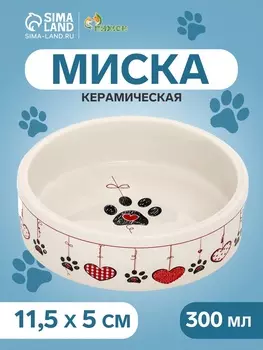 Миска керамическая «Любовь и кошки» 300 мл, 11.55 см, бело-малиновая