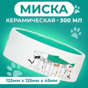 Миска керамическая "Любовь и коты" 300 мл 12,5 x 4,5 cм, мятная