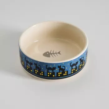 Миска керамическая «Ночные кошки» 200 мл - 10.510.54 см, синяя/белая