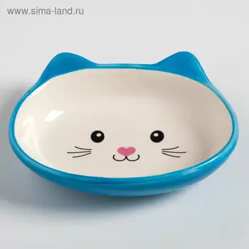 Миска керамическая «Кошачья мордочка» 200 мл - 14123.5 см, голубая/белая