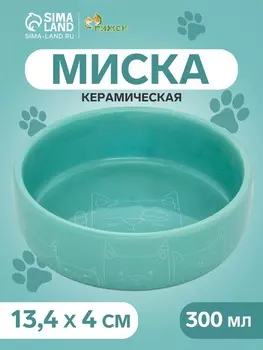 Миска керамическая «Семья котов» 300 мл - 13.413.44 cм, бирюзовая