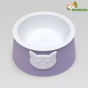 Миска для кошек 2 в 1 «Киса» пластиковая, 148 см, фиолетовая