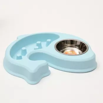 Миска «Медленное кормление» металлическая чаша на пластиковой основе, голубая, 29,5 х 4 см, 160 мл
