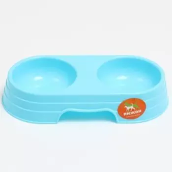 Миска пластиковая двойная «Дуэт», 2412.54.5 см, голубая