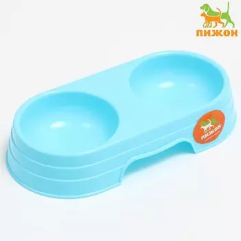 Миска пластиковая двойная «Дуэт», 2412.54.5 см, голубая