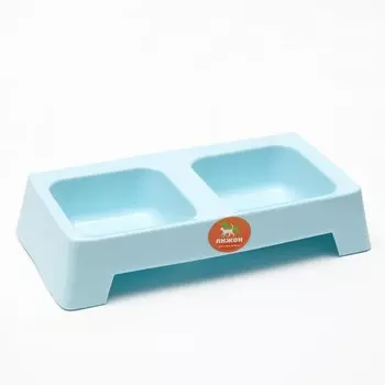 Миска пластиковая двойная, 29 х 15 х 6 см см, голубая