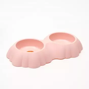 Миска пластиковая двойная, 38,4 х 22 х 6 см, розовая