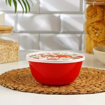 Миска с крышкой «Гранат», 1 л, 1716,28 см, цвет красный