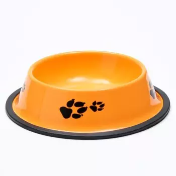 Миска железная с нескользящим основанием, 230 мл, оранжевая