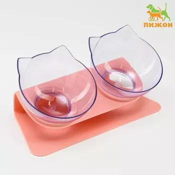 Миски пластиковые на розовой подставке 27,5 х 14 х 15 см прозрачные