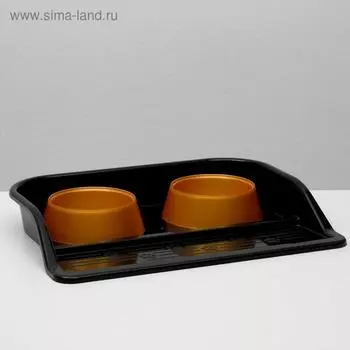 Миски с лотком "Феликс" 0,3 л, 41 x 30 x 6 см, черный лоток, коричневые миски