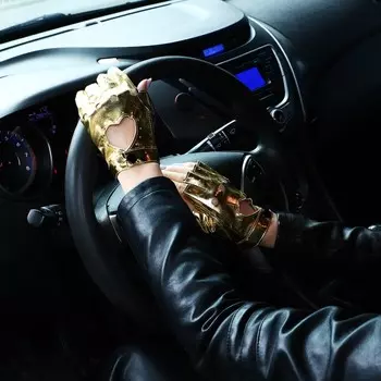 Митенки безразмерные, без утеплителя, цвет золотой