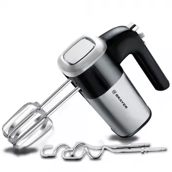 Миксер BRAYER 1302BR, ручной, 800 Вт, 5 скоростей, 2 насадки, чёрно-серый