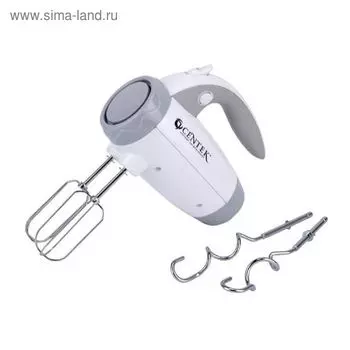 Миксер Centek CT-1114, ручной, 350 Вт, 6 скоростей, турбо-режим, бело-серый