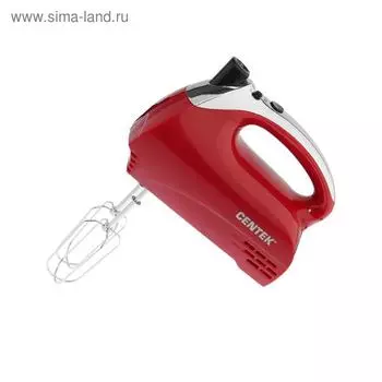 Миксер Centek CT-1118, ручной, 350 Вт, 5 скоростей, 4 насадки, красный