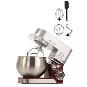 Миксер Pioneer MX322 планетарный, 1000 Вт, 6 скоростей, 5 л, бордово-серебристый