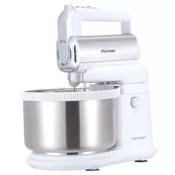 Миксер Pioneer MX345, планетарный, 450 Вт, 4 л, 5 скоростей, цвет белый с серебристым