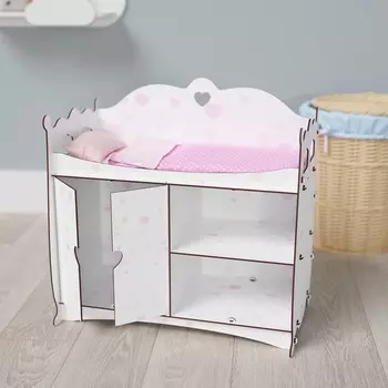 Кроватка для кукол Diamond Princess, сердечки, с постельным бельем, многофункциональный комплекс