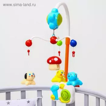 Мобиль музыкальный на кроватку «Зверята» с ночником, работает от батареек
