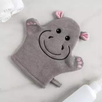 Мочалка варежка детская Доляна «Бегемотик», для купания, 21 см