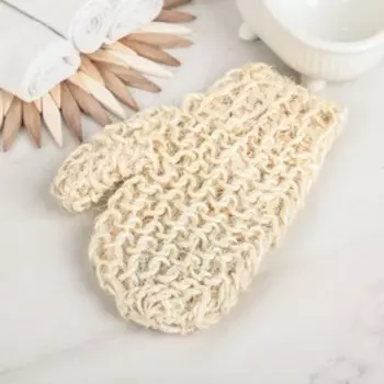 Мочалка - варежка Доляна, 2015 см, жёсткая, сизаль, бежевая